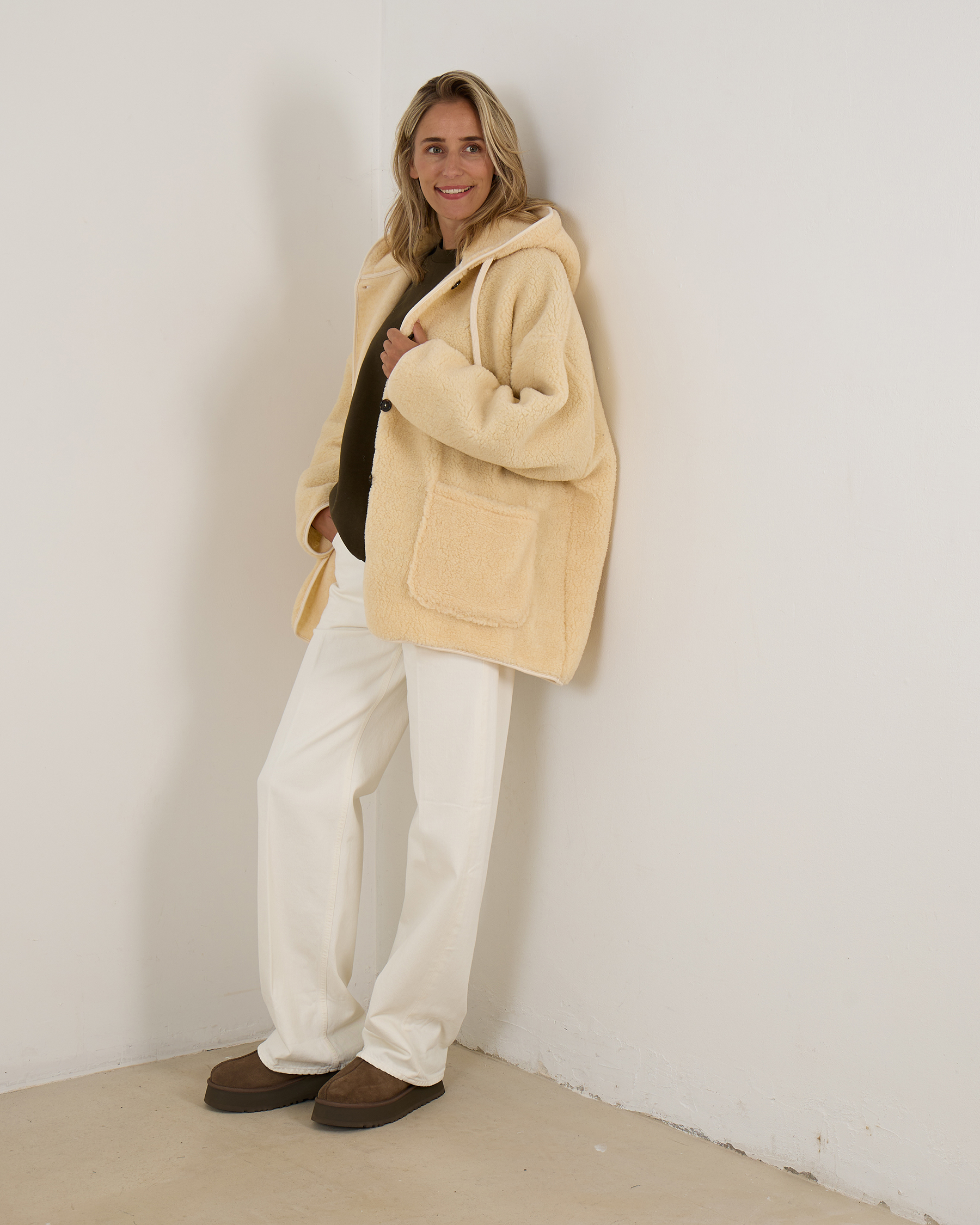 【543】アナイ　FLUFFY天竺フードパーカー　38 クリーム Kenji Teddy Oversized Hoodie Jacket Ecru