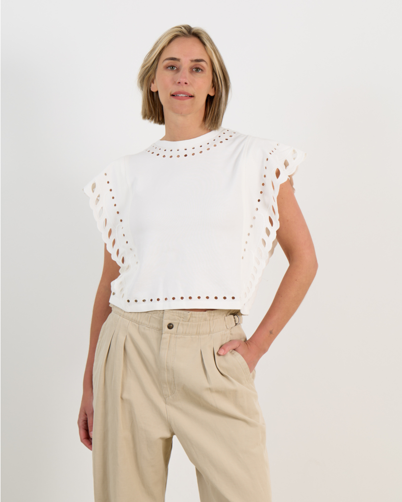 Odyle T-shirt Korte Mouw Ronde Hals Ecru
