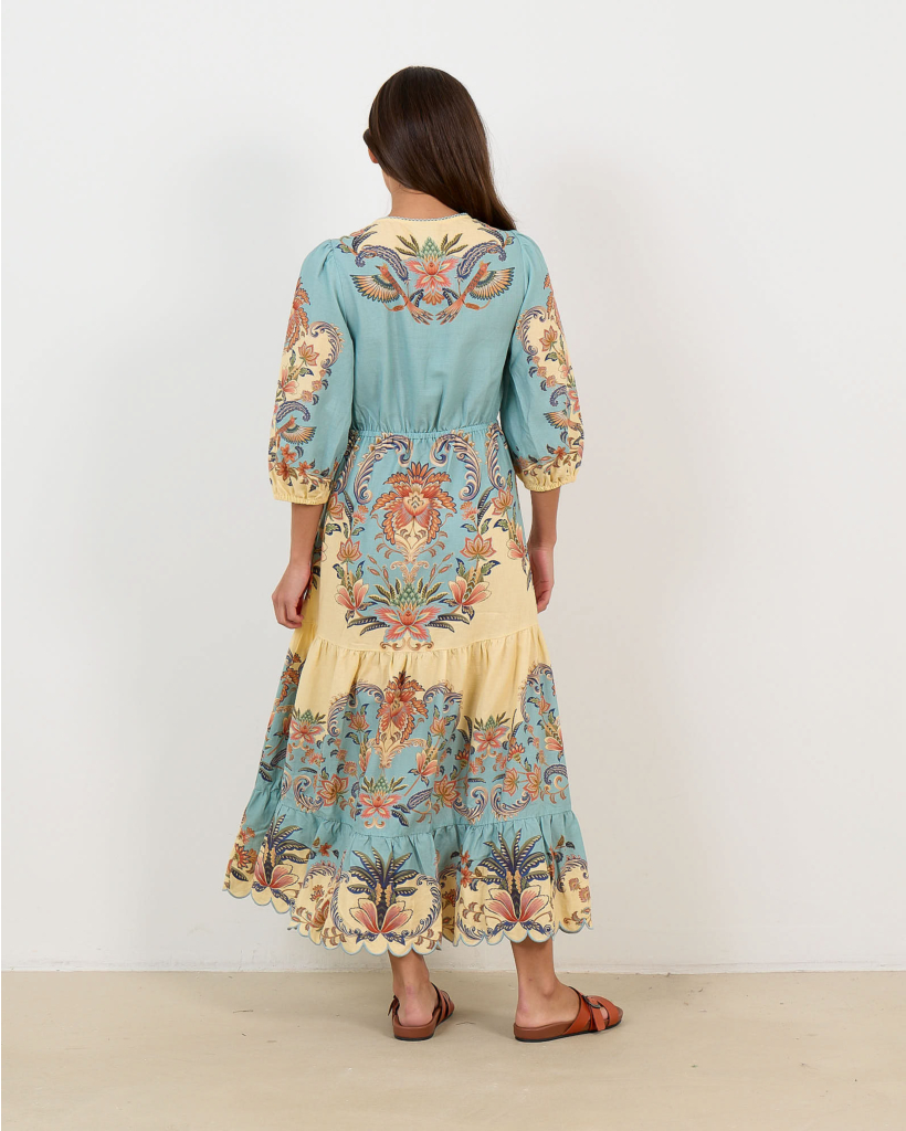 Boho Beauty Midi Jurk met Print Botergeel