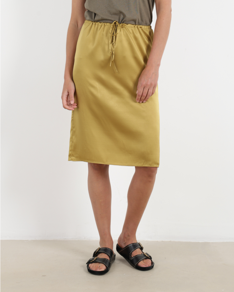 Bias Drawstring Skirt Gold