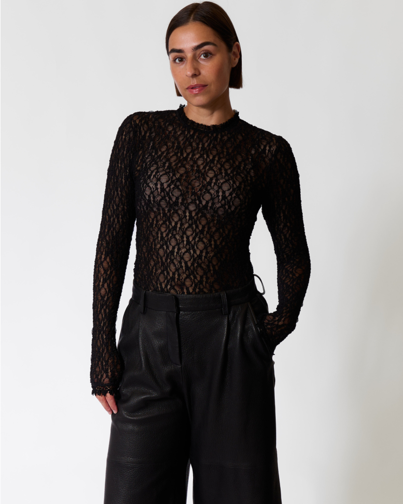 Brany Sheer Kanten Longsleeve Zwart