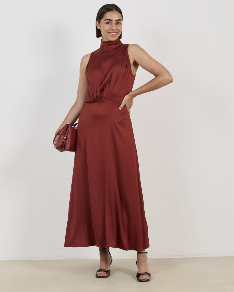 Amabel Maxi Satijnen Jurk Rood