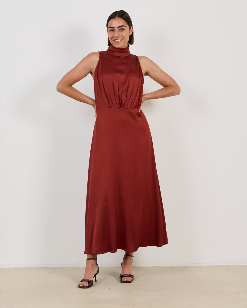 Amabel Maxi Satijnen Jurk Rood