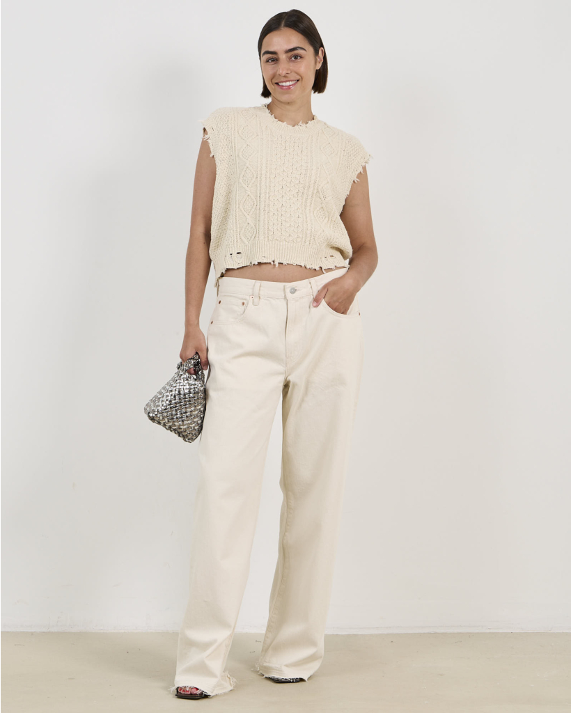 Boyfriend Cable Vest Ecru White Slub