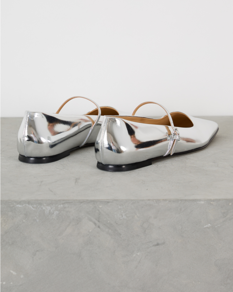 Mary Jane Flats Silver