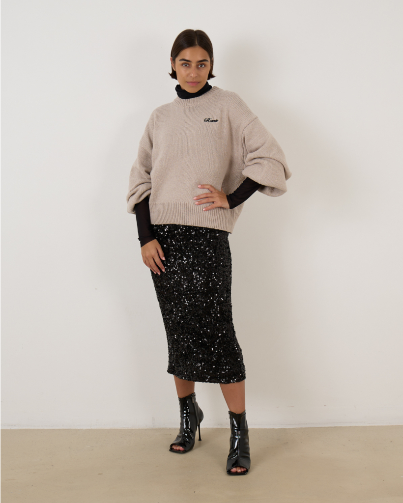 Sequins Midi Pencil Skirt Black