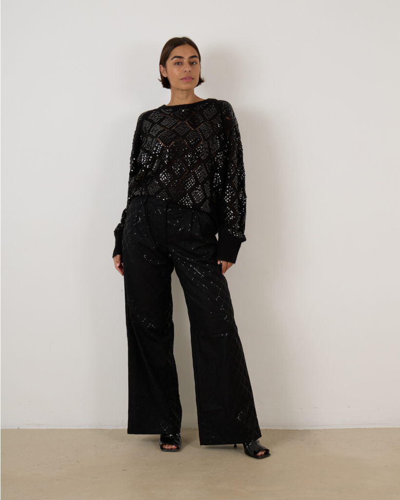 Wide Leg Sequins Pants Black