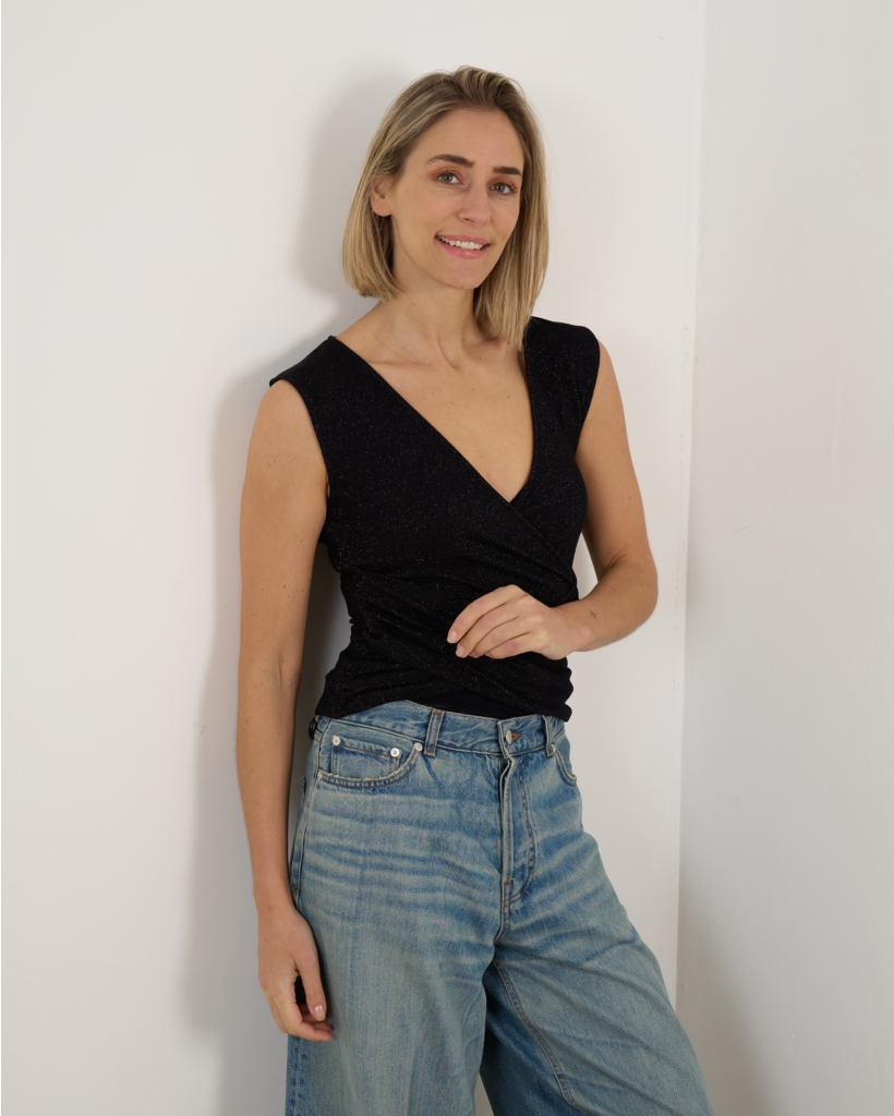 Fizou Draped Lurex Top Black