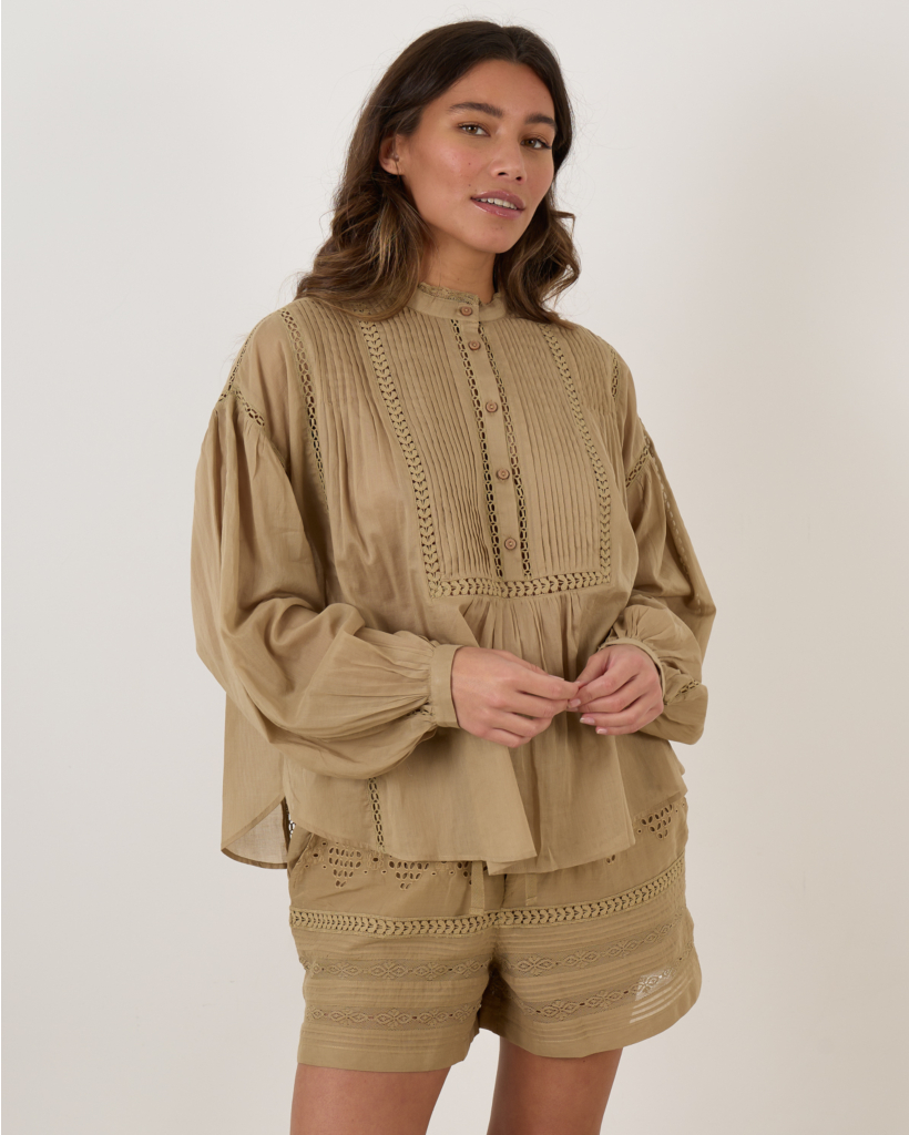 Blouse lange mouw light khaki