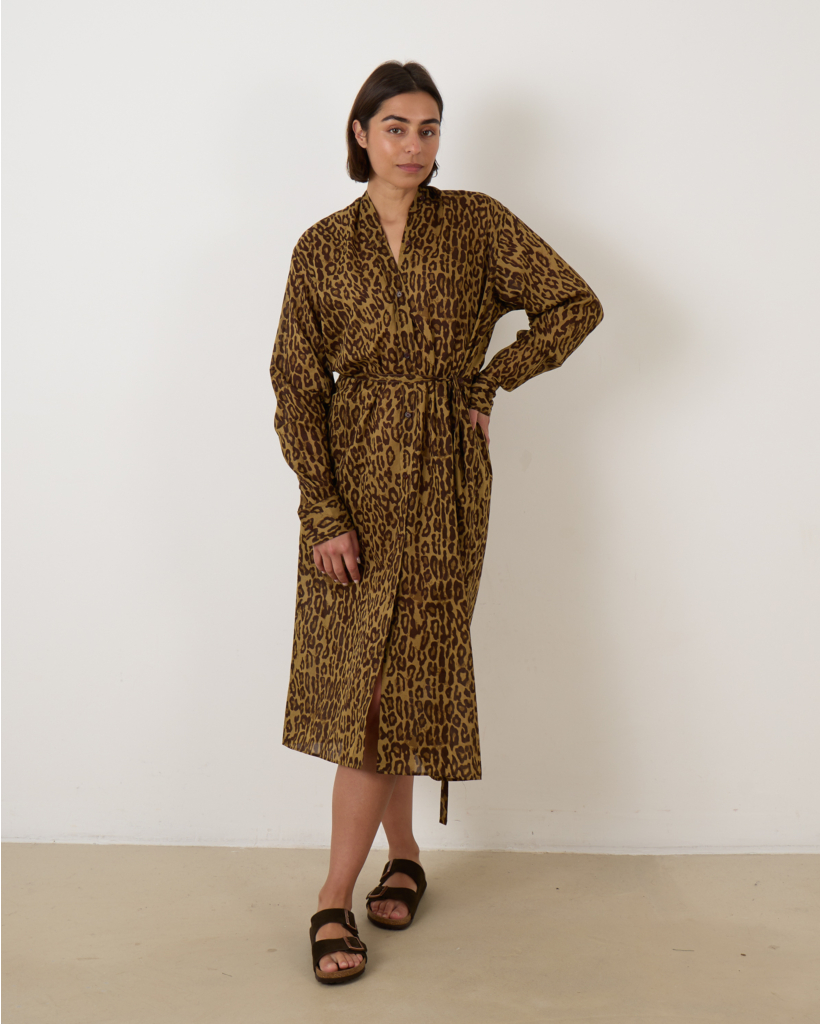 Collarless Shirtdress Leopard