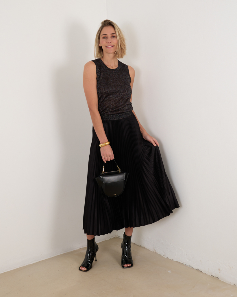 Amelie Pleated Lurex Skirt Black