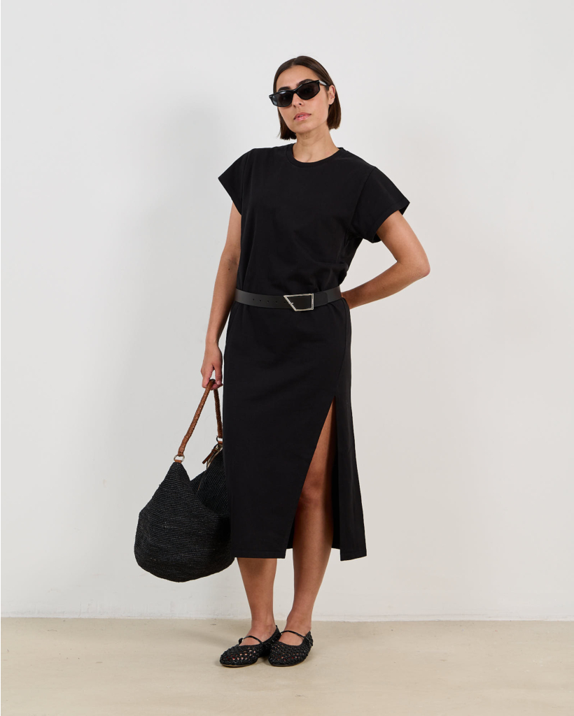 Litonya T-shirt Jurk met Split Zwart