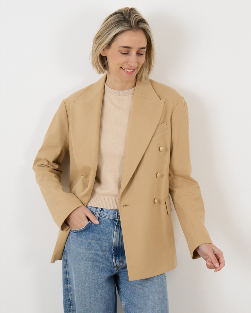 Deconstructed Double Breasted Peak Lapel Blazer light khaki