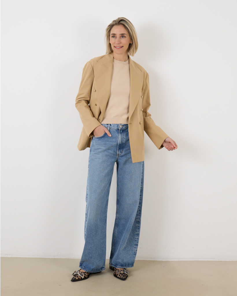 Deconstructed Double Breasted Peak Lapel Blazer light khaki