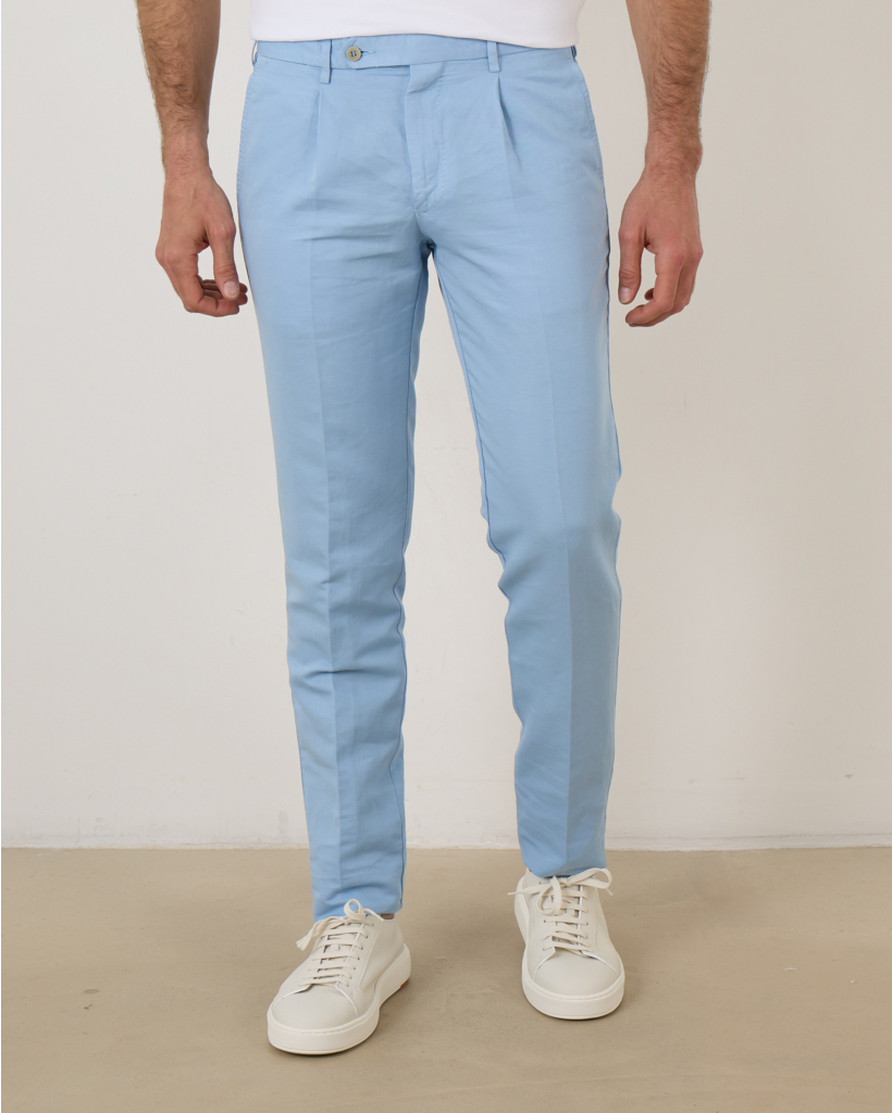 Cotton Linnen Pantalon Bleu