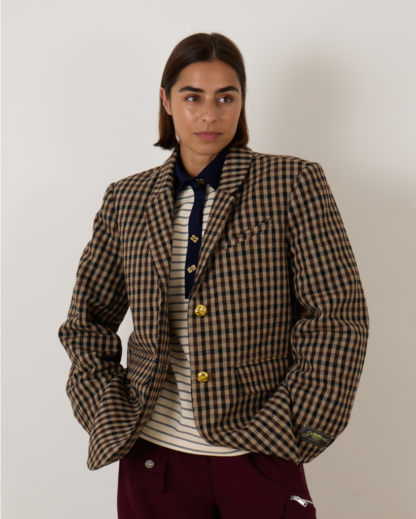 Ganni Check Wool Blazer
