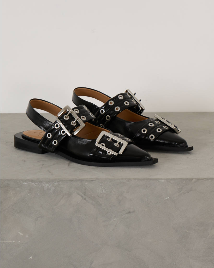 Chunky Feminine Buckle Ballerina Black