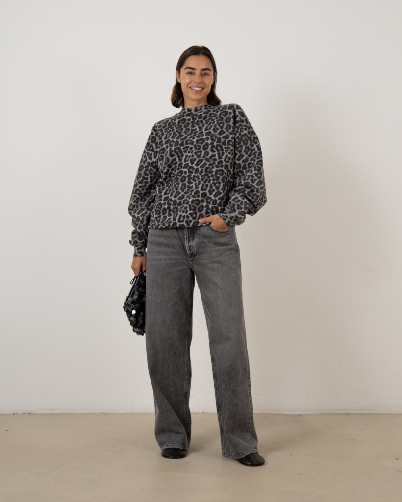 Miles crewneck sweater leopard print grijs