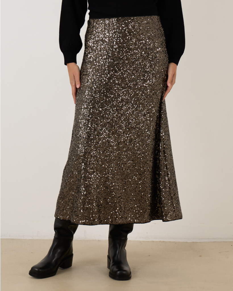 Midi Rok Antraciet Met Glitters