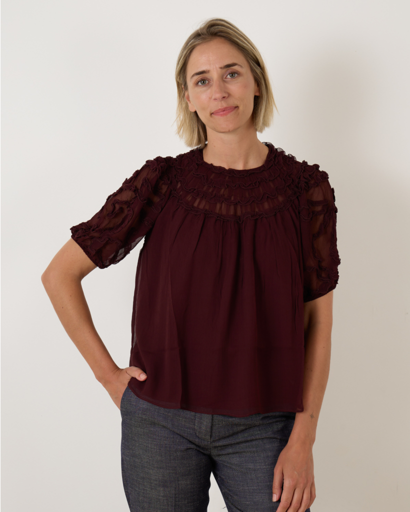 Isolda Silk Smocked Blouse Mahogany