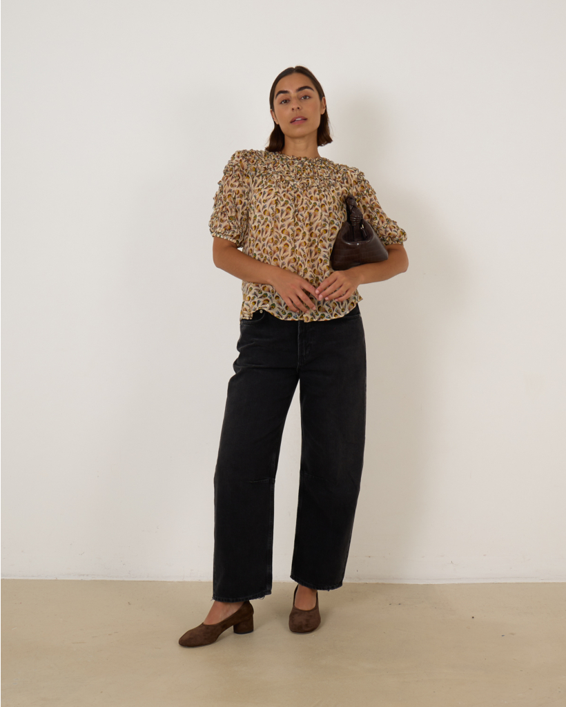 Isolda Silk Smocked Blouse beige