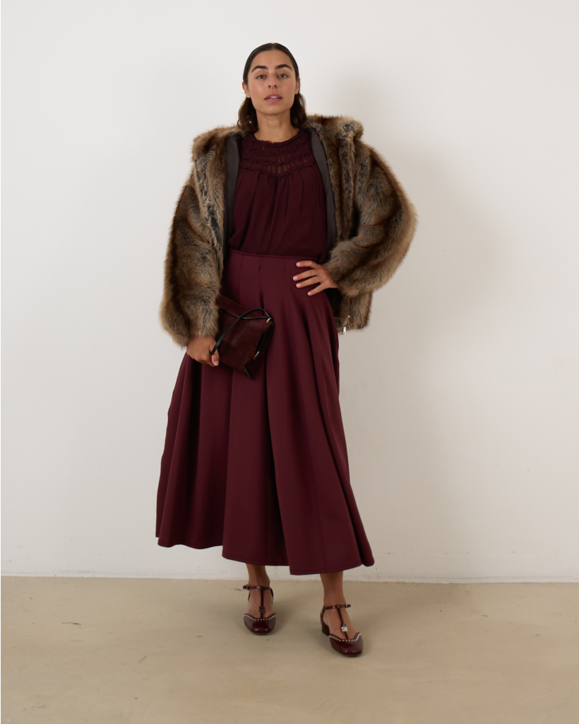 Rea High Waist Midi Skirt Bordo 