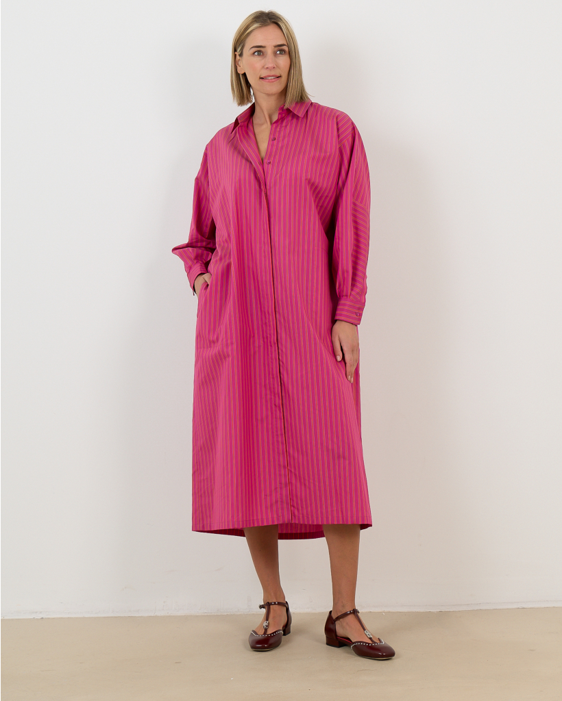 Jurk Lange Mouw Midi Purple Stripe