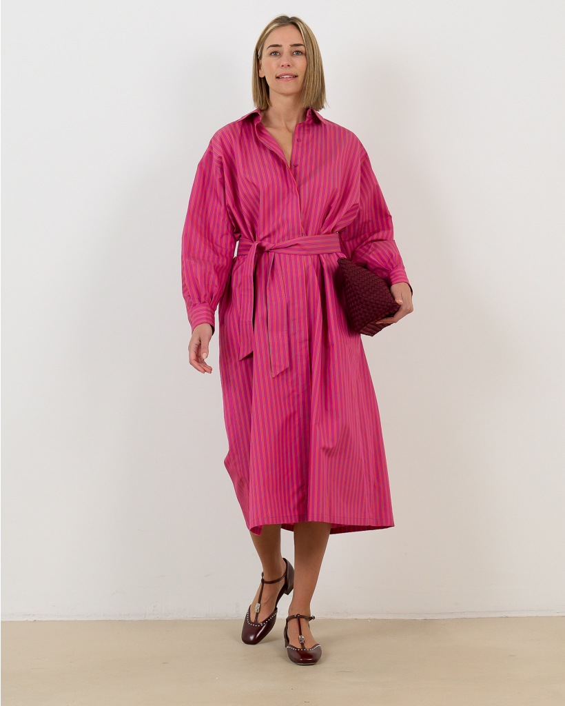 Jurk Lange Mouw Midi Purple Stripe
