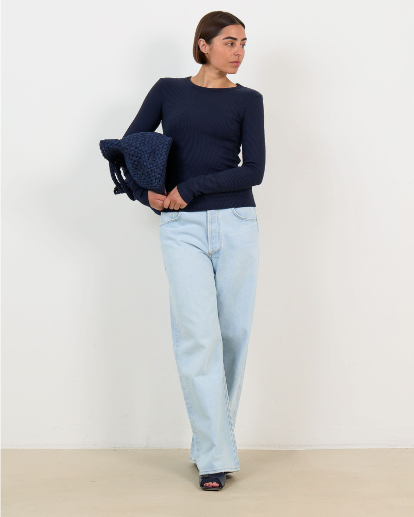 Bina Aansluitende Crewneck Geribd Navy