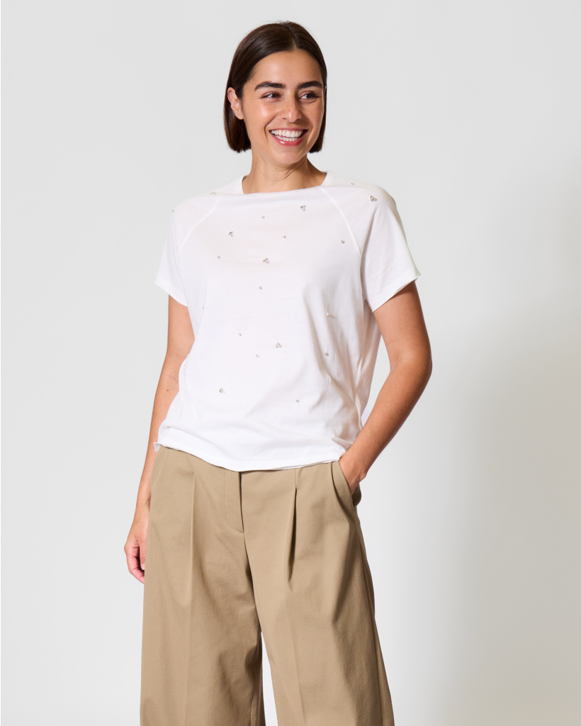 T-shirt met Glittersteentjes Off White