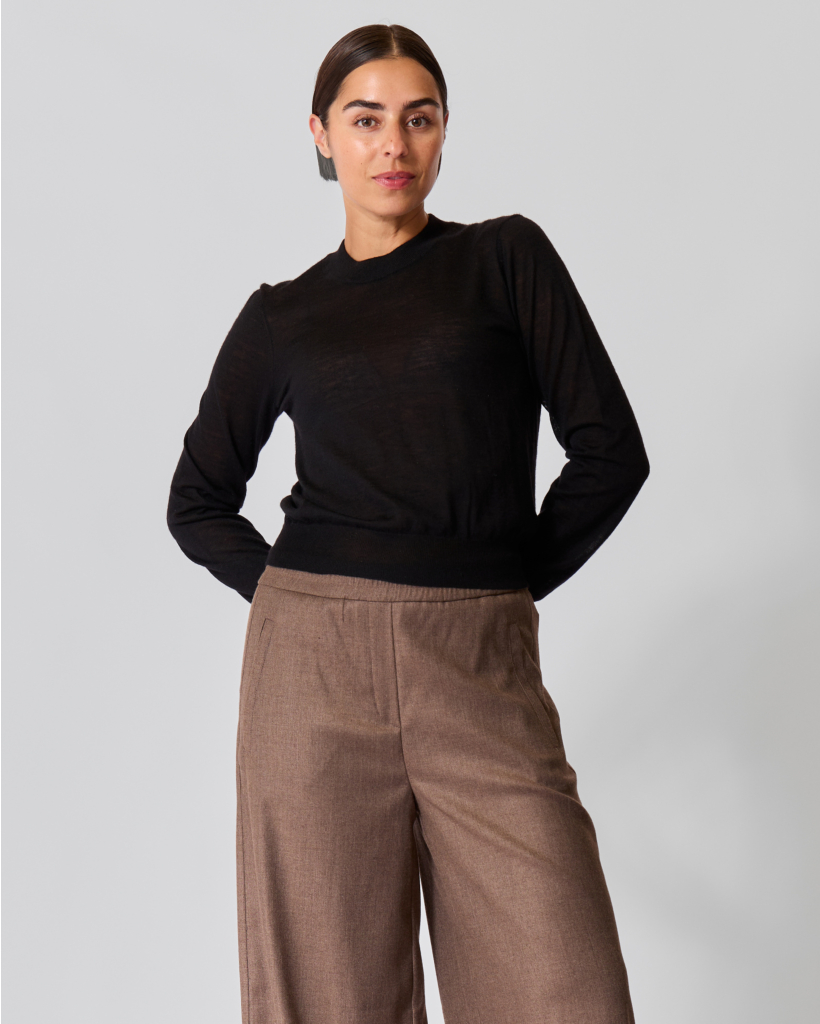 Kasjmier sheer pullover lange mouwen zwart