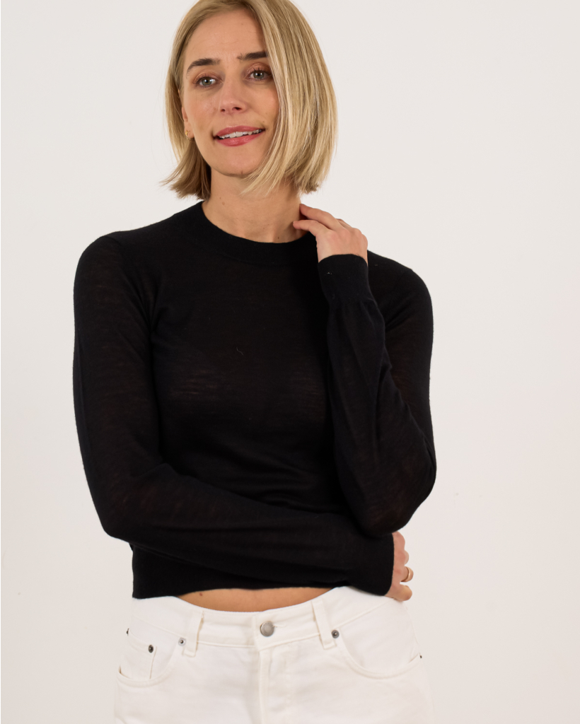 Kasjmier sheer pullover lange mouwen zwart