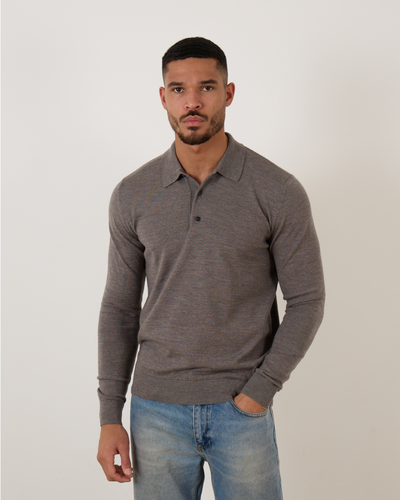 Ian Polo Knit Pullover Taupe