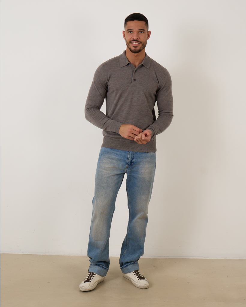 Ian Polo Knit Pullover Taupe