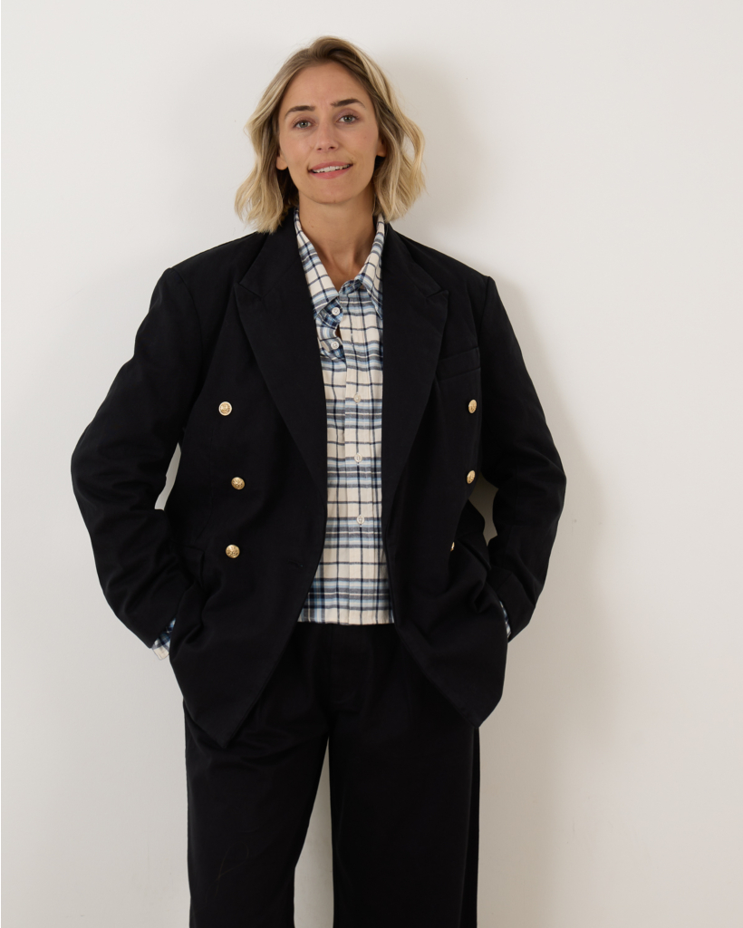 Deconstructed Double Breasted Peak Lapel Blazer Black