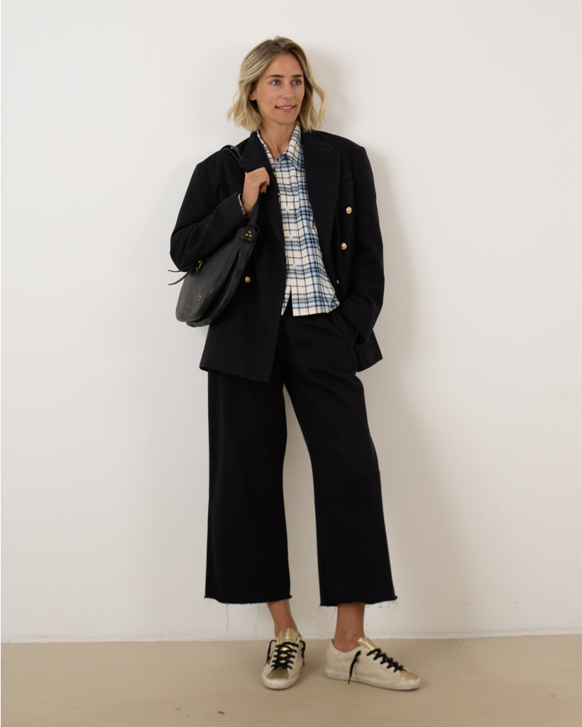 Deconstructed Double Breasted Peak Lapel Blazer Black