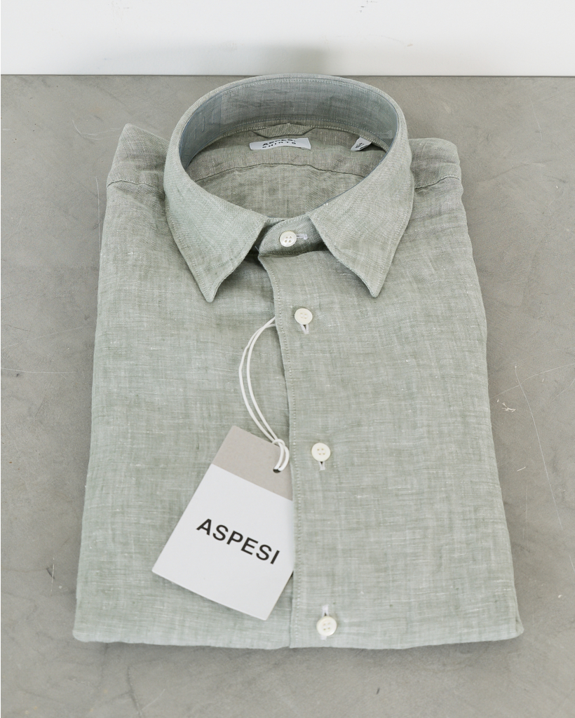Comma Shirt Lange Mouw Faded Linnen Kakigroen 
