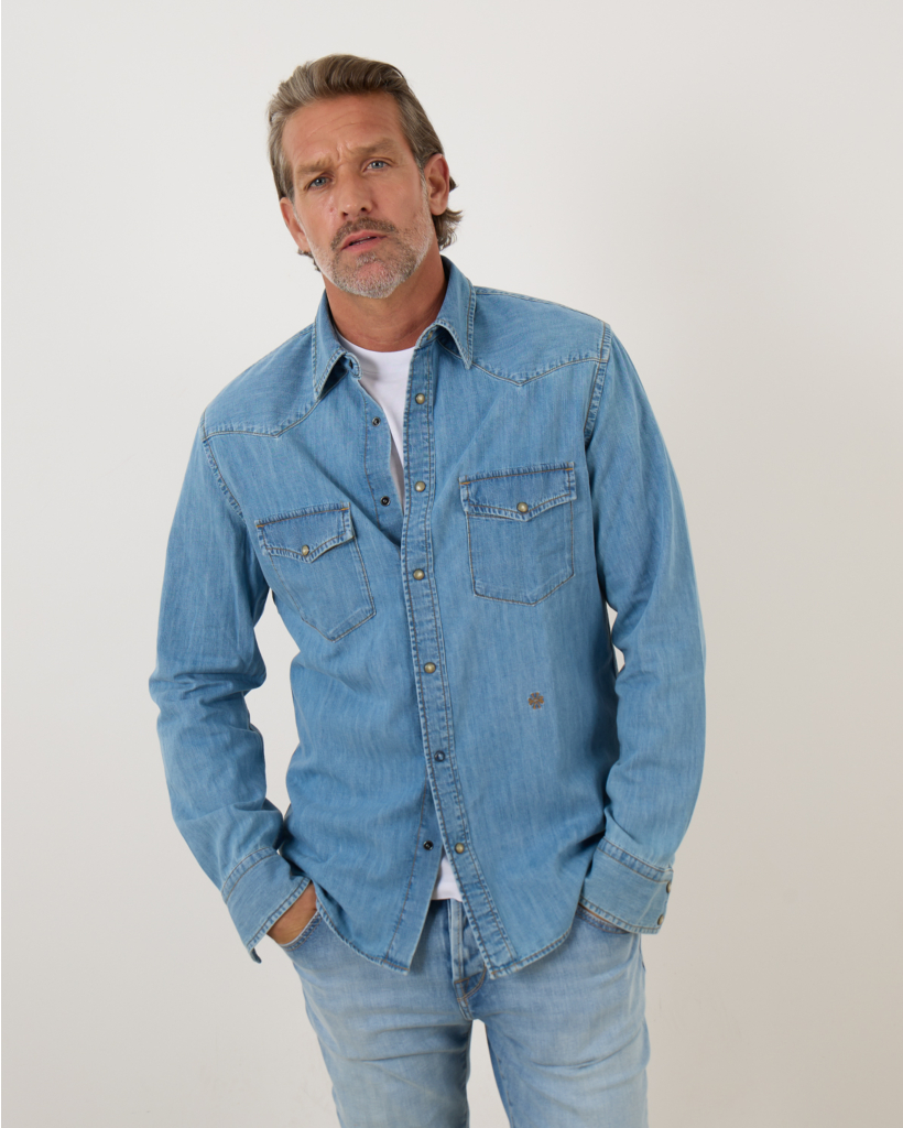 Casual Denim Shirt Blauw