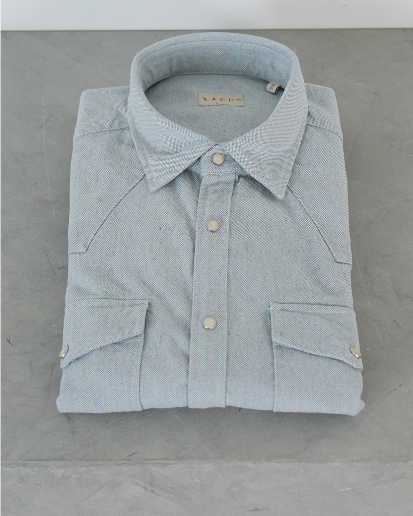 Indigo Textured Washed Shirt Blauw