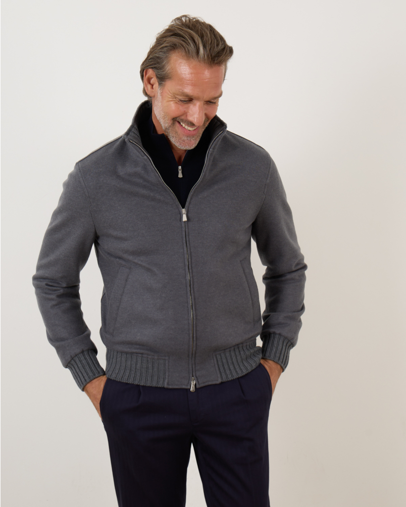 Cashmere Jersey Bomber Blue Grey