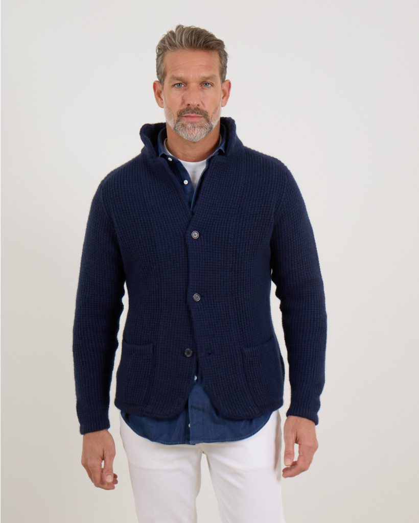 Wollen en Kasjmier Vest met Knoopsluiting Navy Blauw