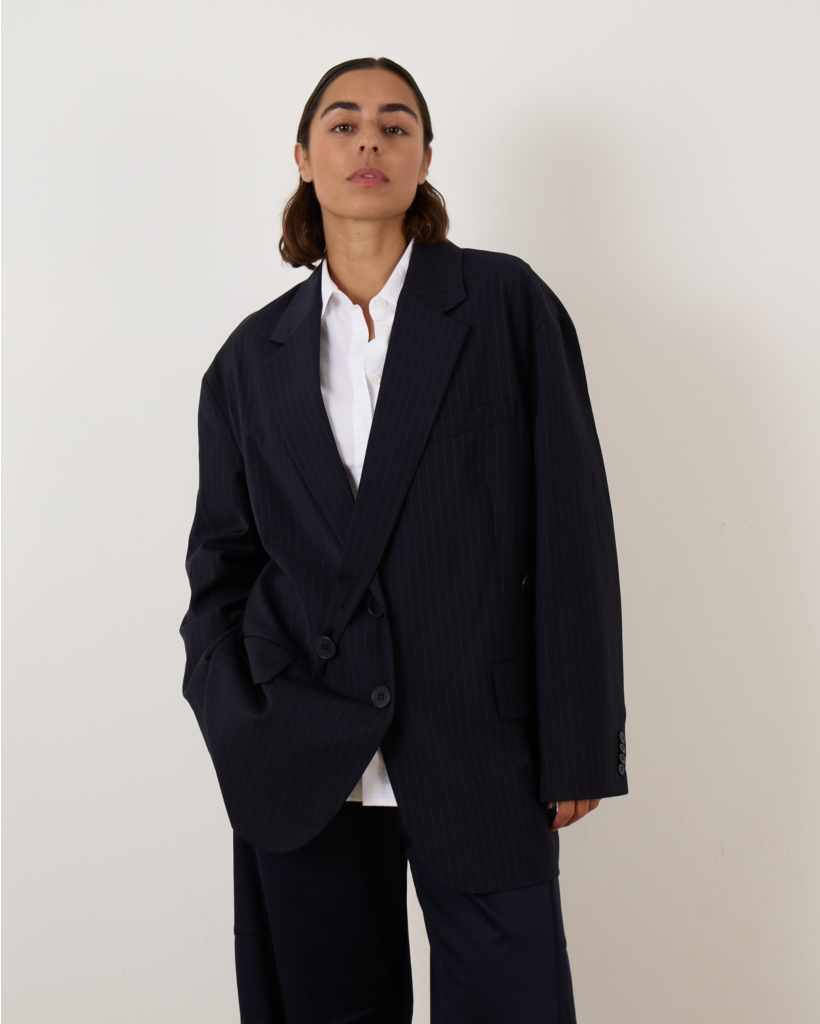 Dominic Pinstripe Detached Lapel Liam Blazer