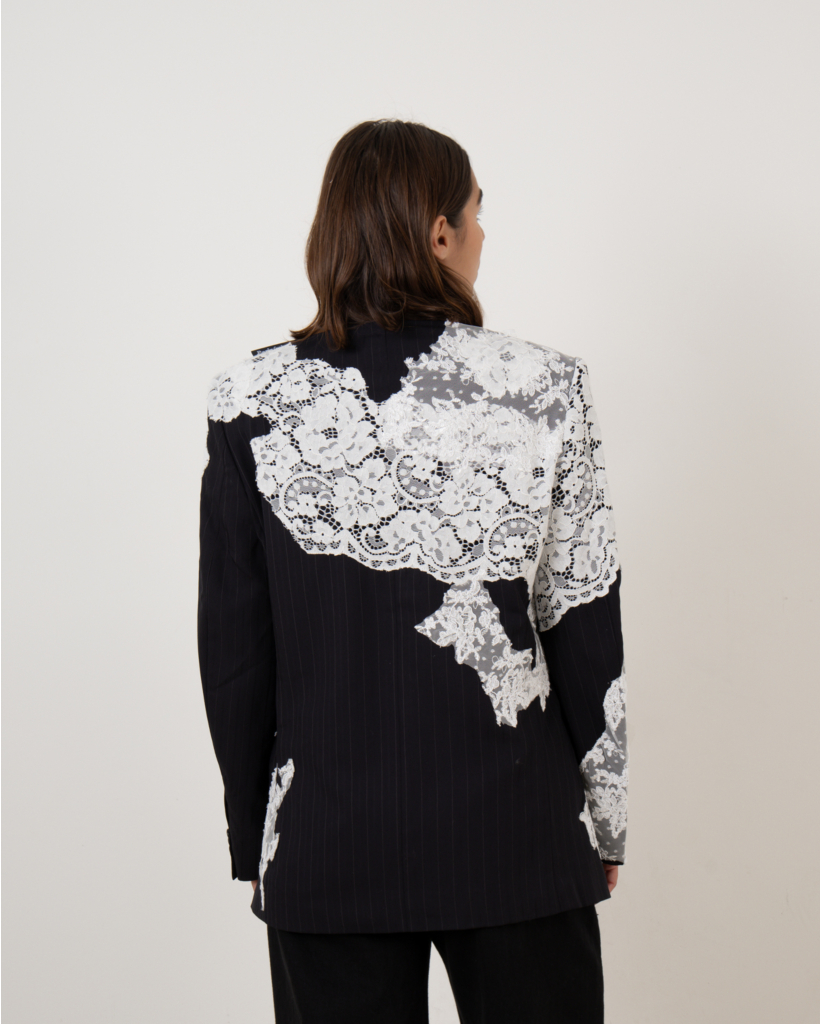 Blazer Navy Krijtstreep Wit Kant 