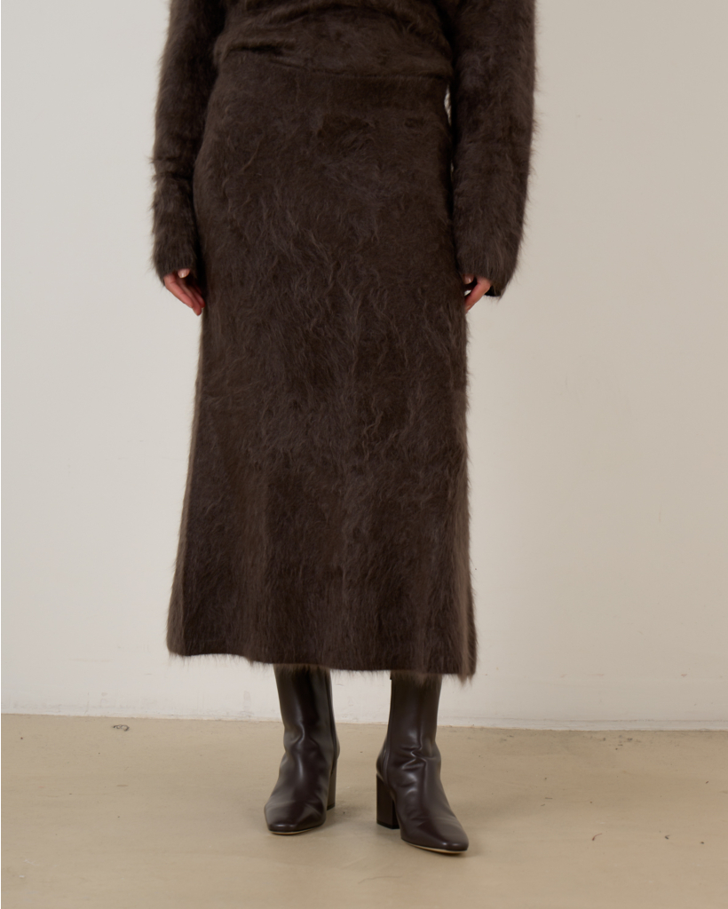Rok midi wijd wood brushed