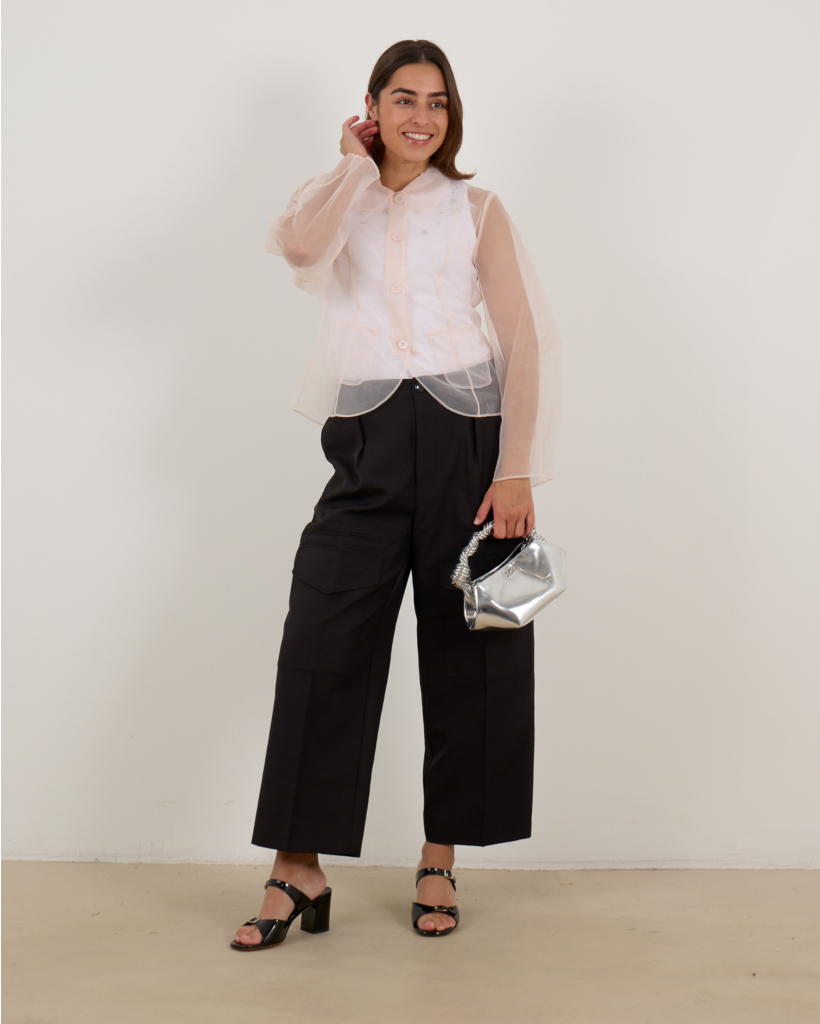 Neria Wide Leg Cargo Pantalon Zwart