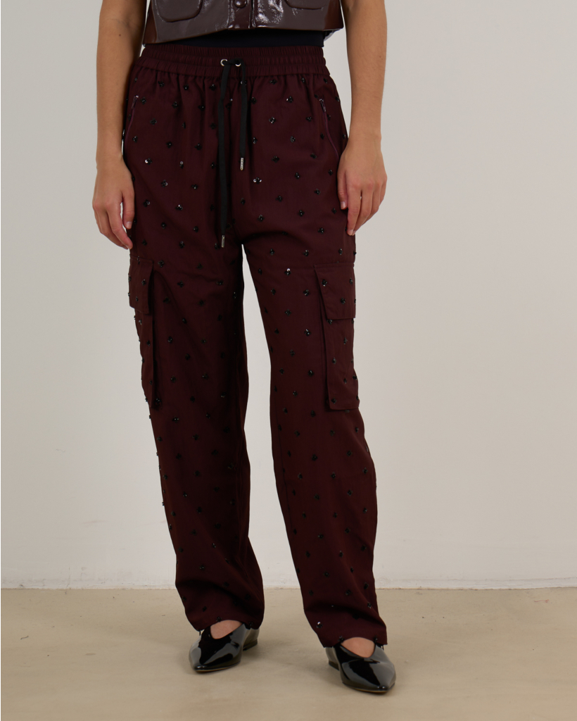 Nemu Cargo Pantalon met Pailleten Bordeaux