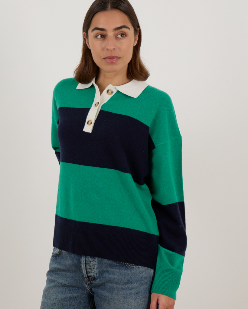 Braxton Polo Sweater Gestreept Navy Groen