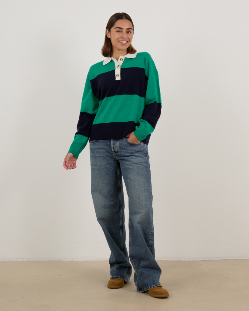 Braxton Polo Sweater Gestreept Navy Groen