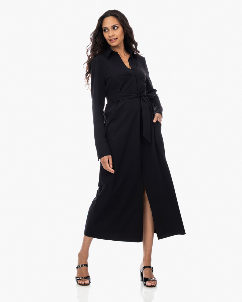 Rasy Travel Jersey Maxi Jurk met Ceintuur Zwart