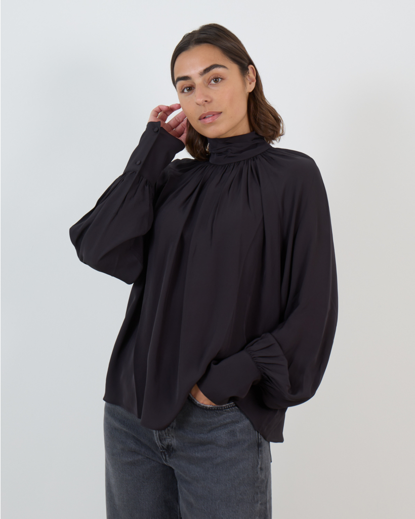 Gedrapeerde Turtleneck Blouse Zwart